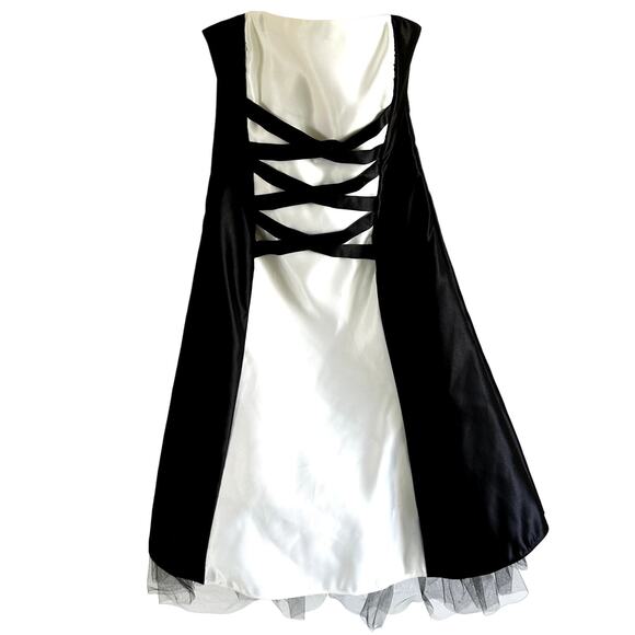 Jessica McClintock Gunne Sax Prom Dress Mini Crisscross Colorblock Black White 9 - Picture 1 of 5